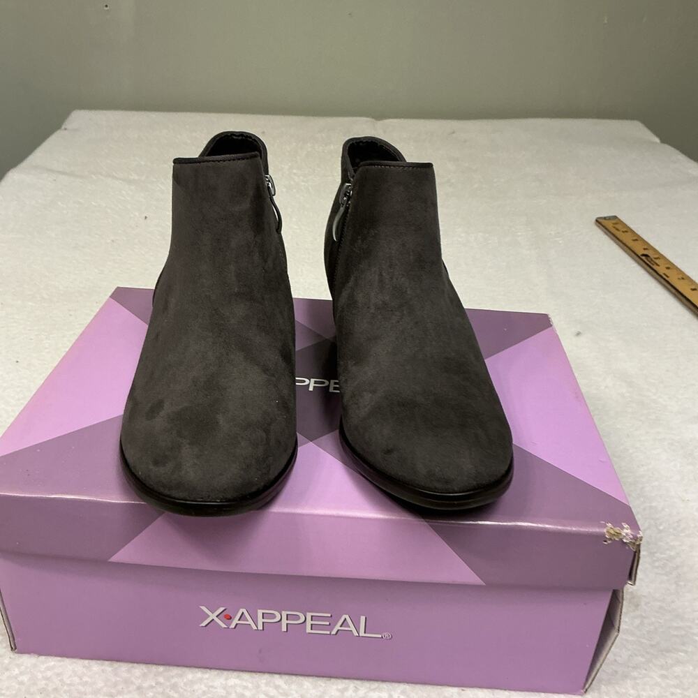 X Appeal Booties Ankle Boots Faux Suede Gray Side Zip Size7 M 1.75" Heel,NIB3483